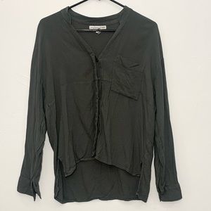Young Fabulous & Broke green long sleeve v neck high low button down shirt XS